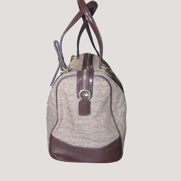 Coach Poppy Signature Handbag Satchel Oxford Khaki Mahogany Patent Leather Trim - Picture 15 of 16